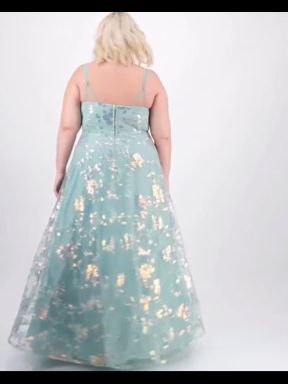 Plus Size Mint Green Sequin Floral A-Line Spaghetti Strap Wedding Dress